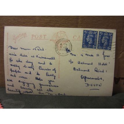 BY THE PAVILION, BOURNEMOUTH, DORSET used postcard by Dearden & Wade 1951 pm #