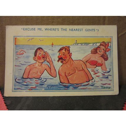 seaside comic humour unused vintage postcard humour by E. Marks COMICARD 2102