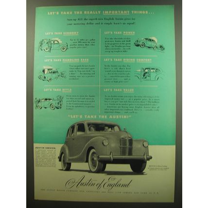 1949 Austin Devon 4-Door Sedan Ad - Let's take the really important things