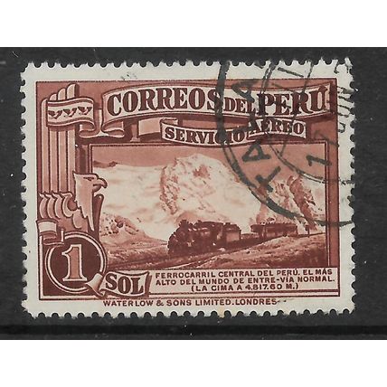 PERU 1936 1s BROWN STEAM TRAIN AT LA CIMA SG 632 FINE USED