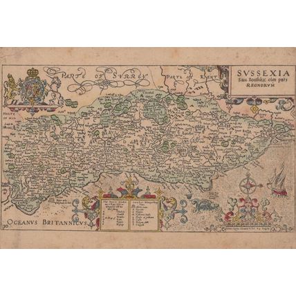 Sussex Map incl Latin Antique Postcard