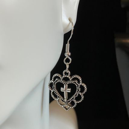 Earrings Hollow Heart Cross Design Elegant Hook #579