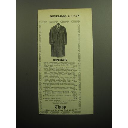 1958 Chipp Fashion Advertisement - Topcoats