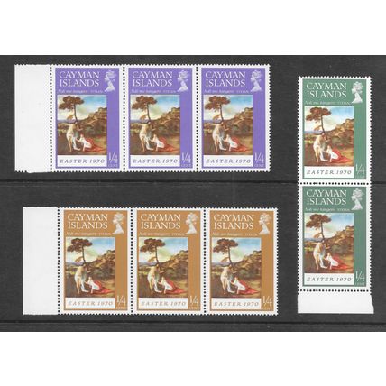 CAYMAN ISLANDS 1970 EASTER TITIAN ART 6x MARGINAL STRIPS SELVEDGE MNH MINT LOT
