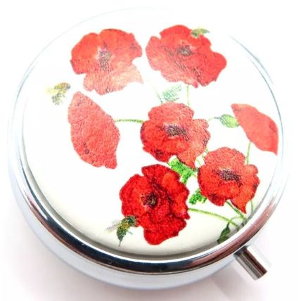 Wild Poppies Design Pill Box 2 CM Three Sections Plastic Liner Storage Gift