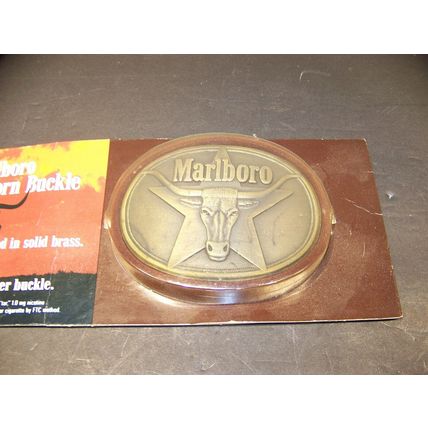 MARLBORO LONGHORN BUCKLE SOLID BRASS BELT BUCKLE NEW IN PACKAGE 1980's