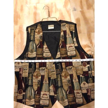 VTG YK "York" Mens Vest Multicolor XL French Wine Bottle Tapestry - Button Front