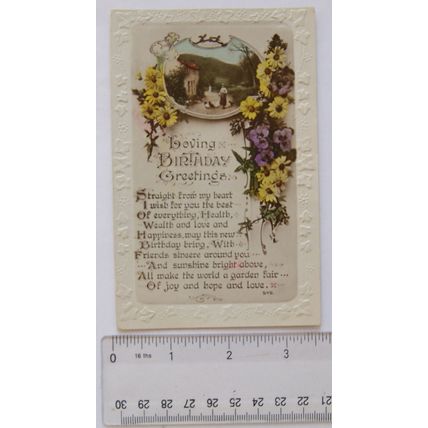 vintage postcard Loving Birthday Greetings - cottage