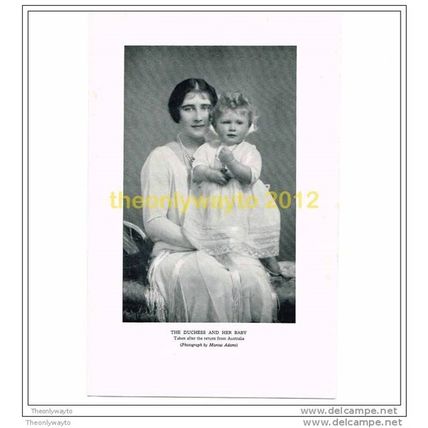 DUCHESS AND HER BABY (FUTURE QUEEN ELIZABETH II), BOOK ILLUSTRATION (PRINT) 1927