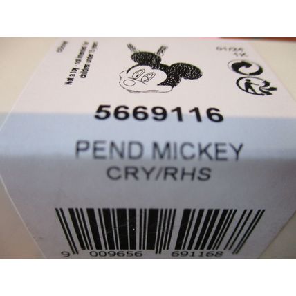 Swarovski Jewellery Disney Mickey Mouse pendant, White, Rhodium plated 5669 BNIB