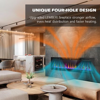 LEMBERI 72 Inch Electric Fireplace Recessed and Wall Mounted,750/1500W Fireplace