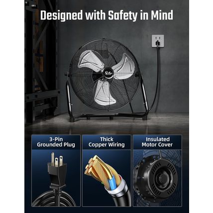Simple Deluxe 18 Inch 3-Speed High Velocity Heavy Duty Metal Industrial Floor Fa