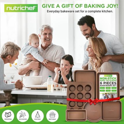 Nutrichef 6-Piece Nonstick Bakeware Set, Carbon Steel Baking Pans, Includes Cook