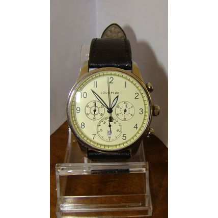 Louis Pion Chronograph Aviator Quartz Watch. Cream Face. Leather strap.
