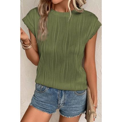 Jungle Green Wavy Texture Cap Sleeve Top