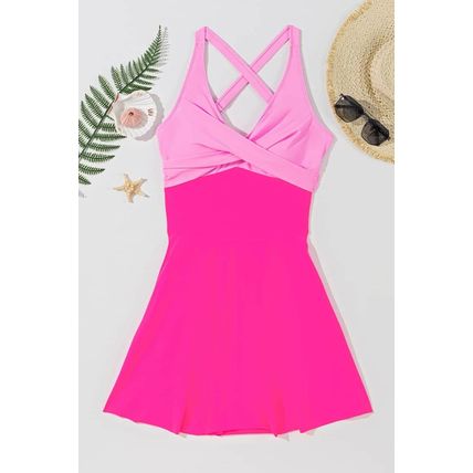 Rose Red Crisscross Straps Tie Back Flared One Piece Swimsuit