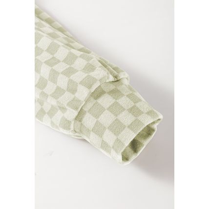 Green Checkered Print Kangaroo Pocket Drawstring Hoodie