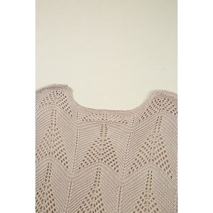 Parchment Hollow Out Knit 7/8 Sleeve Casual Sweater