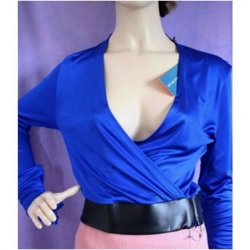 Karen Millen Royal Blue Black Wrapover Top Size 8 New With Tag for Sale