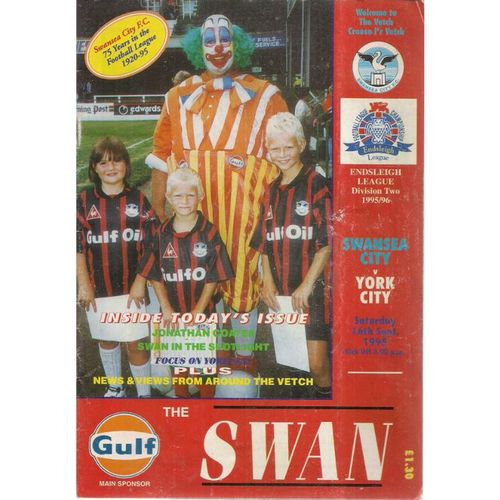 SWANSEA CITY v York City Programme 16th, September, 1995 #