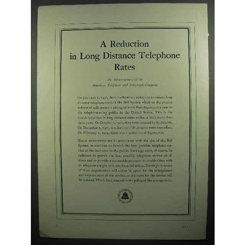 1930 Bell Telephone Ad - Reduction Long Distance Rates
