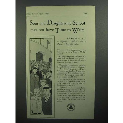 1930 Bell Telephone Ad - Sons and Daughters at School