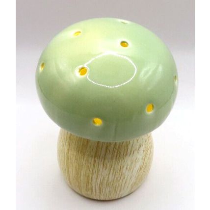 Green Ceramic Mushroom Ornament LED 13.5 CM Light Decor Gift Decor Christmas