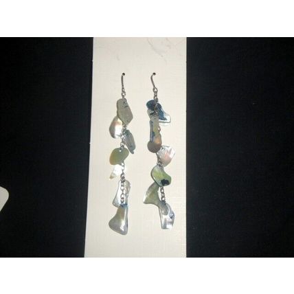 3" silver tone metal chain with opalescent paua abalone shell chip earrings