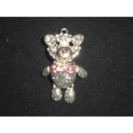 Silver tone fully articulated arms head legs with pink crystals pendant necklace