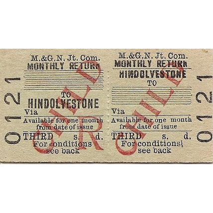 M.& G.N. Jt. Comm. Edmondson Ticket - Hindolvestone to ____________