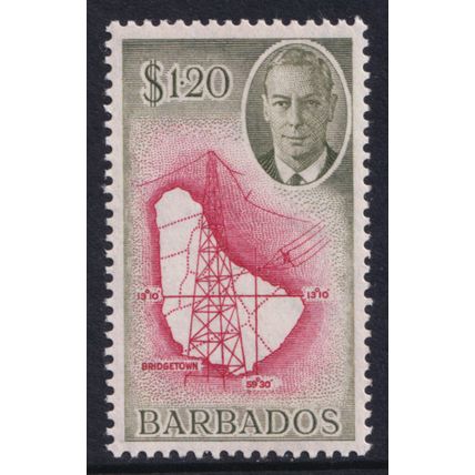 Barbados KGVI 1950 $1.20 Carmine Olive-Green Map SG281 Mint MLH