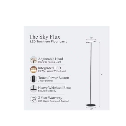 Brightech Sky Flux 67" Classic Black Industrial 1-Light Dimmable LED Floor Lamp