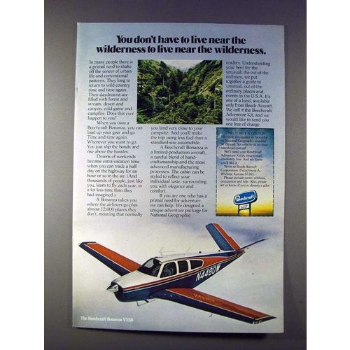 1975 Beechcraft Bonanza V35B Plane Ad - Wilderness