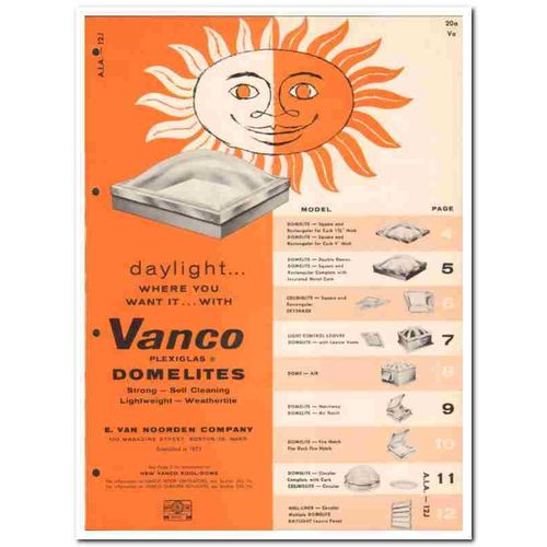 E VAN NOORDEN COMPANY 1958 Vanco plexiglas domelites vintage catalog