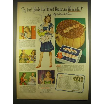 1944 Birds Eye Baked Beans Advertisement - Dinah Shore - Try 'em!