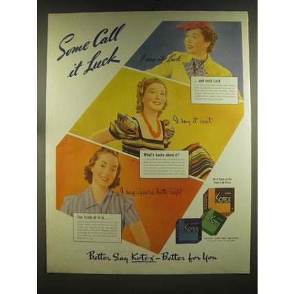1939 Kotex sanitary Products Ad - Some call it luck