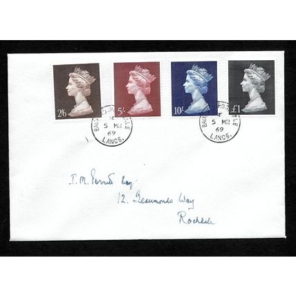 GREAT BRITAIN 1969 5th MARCH HI VALS 2s.6d - £1 4V BLACK PLAIN FIRST DAY COVER#2