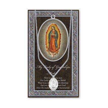 Our Lady of Guadalupe Medal Necklace with Embossed Prayer Pamphlet