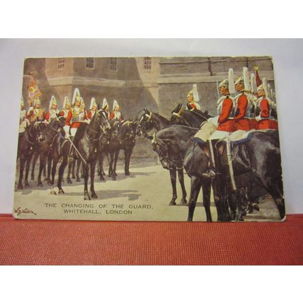 CHANGING THE GUARD, WHITEHALL, London unused postcard vintage 1936 military =