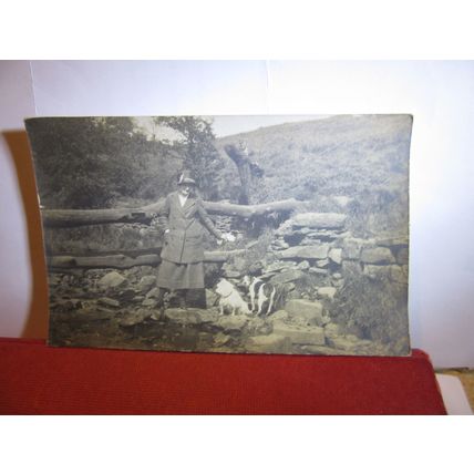 UNKNOWN WOMAN with TWO DOGS antique photograph postcard #