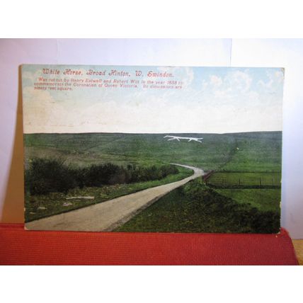 WHITE HORSE, BROAD HINTON, SWINDON, WILTSHIRE antique used postcard 1907 pm =