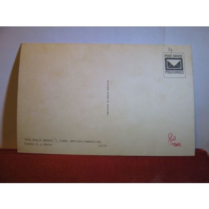 1919 MODEL T. FORD veteran car unused postcard dated 1969 #
