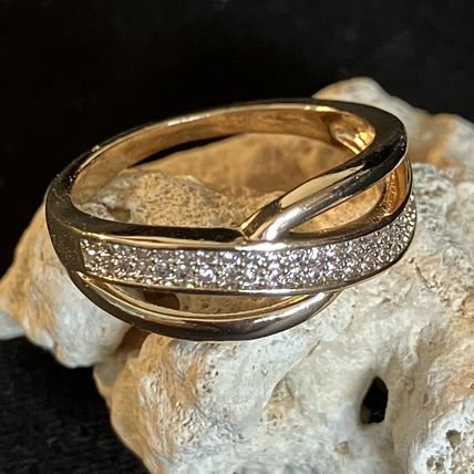 Ring Wave 18K Yellow Gold Band with CZ #762