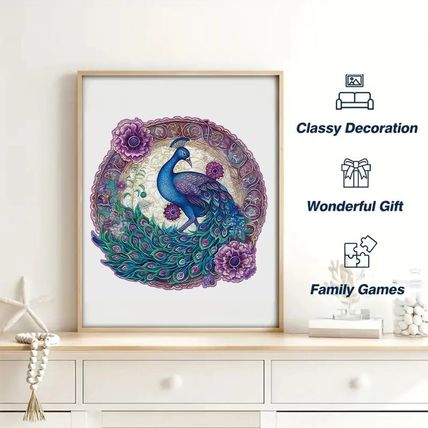 Purple Peacock Wooden Puzzle Handcrafted Elegance for All Ages Puzzle Lovers