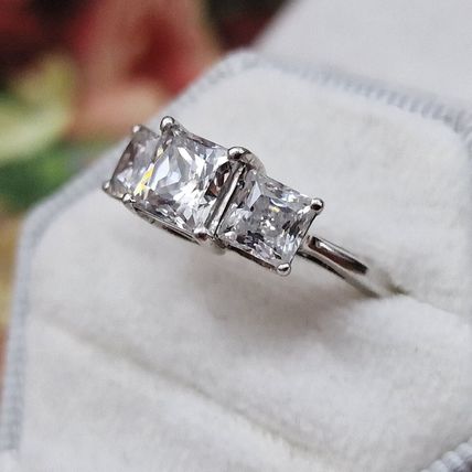 3ct Princess Cut Trilogy Ring Sz S½ Made With Swarovski Zirconia Plat 925 Silver