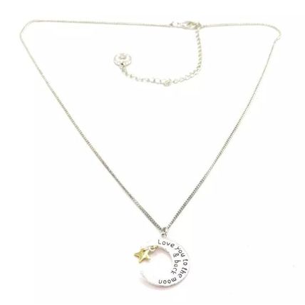 Moon Pendant Love You To The Moon & Back 2 CM on a Silver Plate Necklace 42 CM
