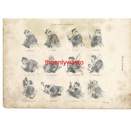 Fishing Expressions, Victorian Humour, Book Illustration (Print), 1893