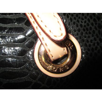 Michael Kors Black Patent Leather Python Embossed Tote Bag