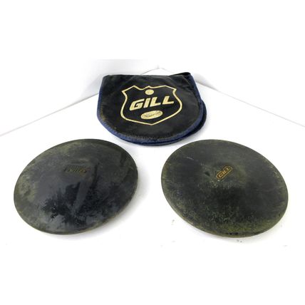 Vintage Set of 2 GILL Black Rubber 8.5" Discus 3.5lb w/ Carry Bag