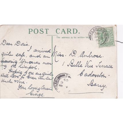 EC761 FLEETWOOD - S.S. MONA QUEEN LEAVING . PRINTED POSTCARD